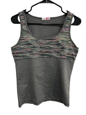 Take A Walk Womens Striped Gray Scoop Neck Tank Top Sz XL Sportswear Athleisure